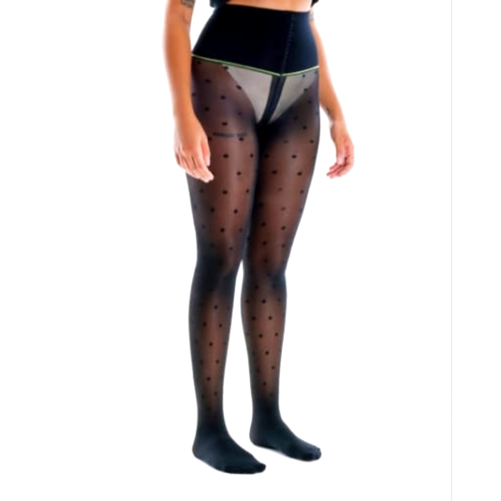 2XL Sheertex Polka Dot Semi-Sheer Rip-Resistant Black Tights